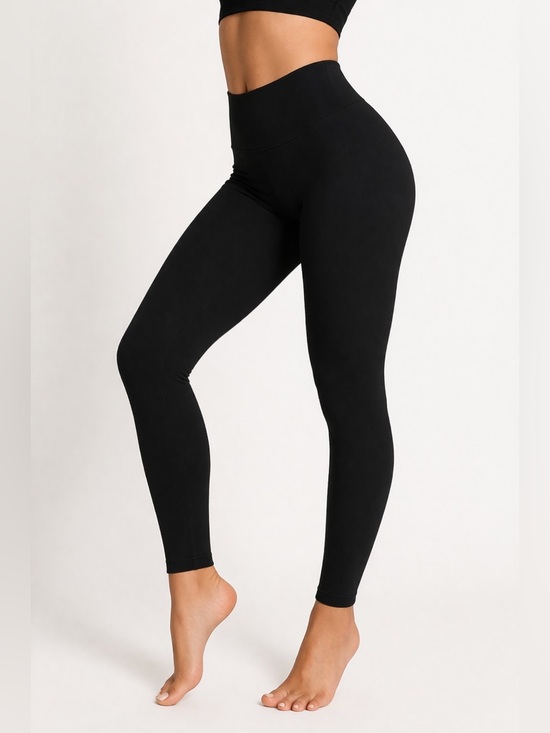 Pants - Essential Black High Waisted Non-See Through Stretch Leggings Tummy Control